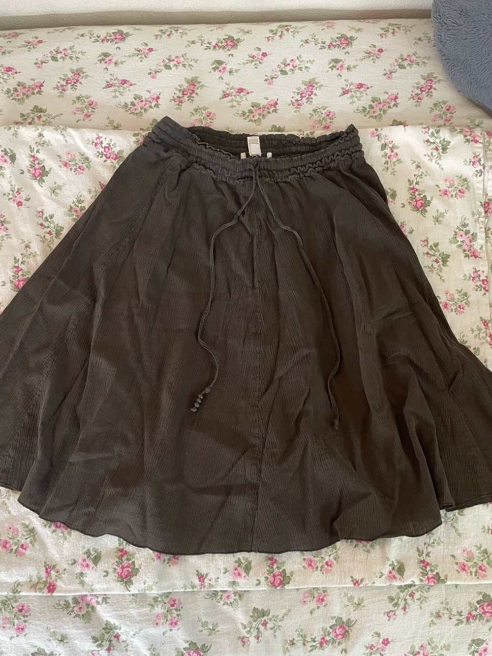 Women's Dark Brown Drawstring A-Line Midi Skirt